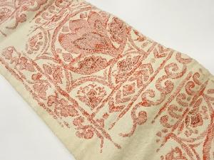 手織り真綿紬丸文に抽象草花模様織出し名古屋帯